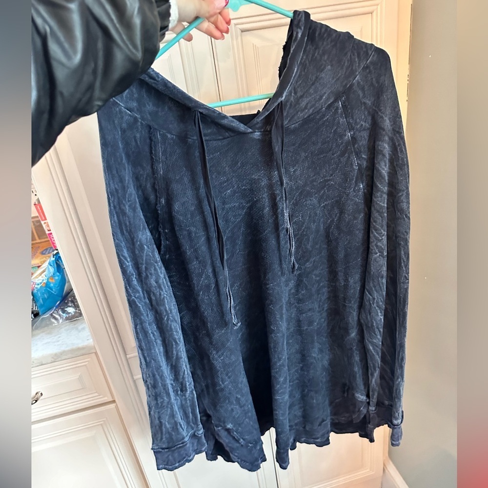 M Rena Blue French Terry Hoodie Size L